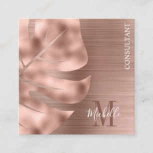 Carte De Visite Carré Rose Gold Monogrammé Feuille de Palmier Métal Bros