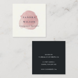 CARTE DE VISITE CARRÉ ROSE GOLD PINK FOIL BLACK BRUSH STROKE MODERNE