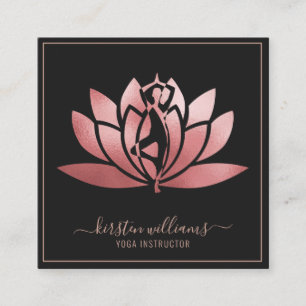Carte De Visite Carré Rose Gold Signature Fleur de Lotus Pose de Yoga