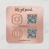 Carte De Visite Carré Rose Gold Social Media Sign Avec Code QR (Devant)