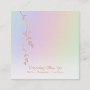 Carte De Visite Carré *~* Rose Gold Willow Tree Branch Pastel Rainbow