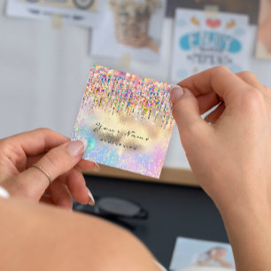 Carte De Visite Carré Rose Holographe de maquillage Unicorn or