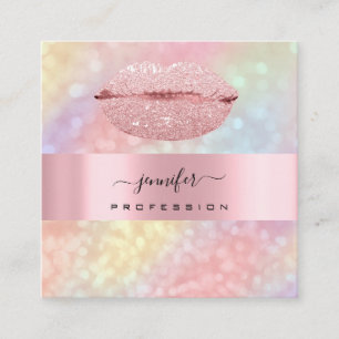 Carte De Visite Carré Rose KISS LIPS maquillage artiste Unicorn Holograp