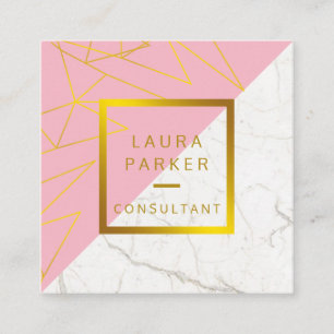 Carte De Visite Carré Rose Marble Gold Faux Construction professionnelle