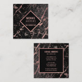Carte De Visite Carré Rose moderne élégant or Foil Pierre en marbre noir (Devant / Derrière)