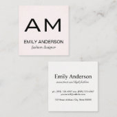 Carte De Visite Carré Rose Motif subtil avec Monogramme (Devant / Derrière)