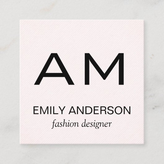 Carte De Visite Carré Rose Motif subtil avec Monogramme (Devant)