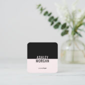 Carte De Visite Carré Rose Noir Noir Élégant Minimal Moderne Chic Plain (Debout devant)