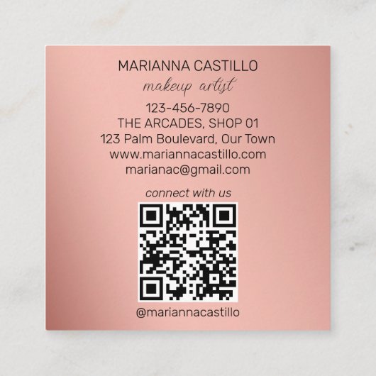 Carte De Visite Carré Rose noir or chic fleurs modèle qr (Dos)