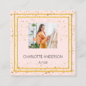Carte De Visite Carré Rose or blush élégant photo code QR (Devant)