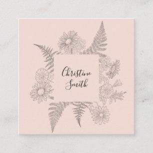 Carte De Visite Carré Rose Pâle Botanique Florale Simple et Délicate
