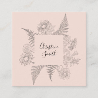Carte De Visite Carré Rose Pâle Botanique Florale Simple et Délicate