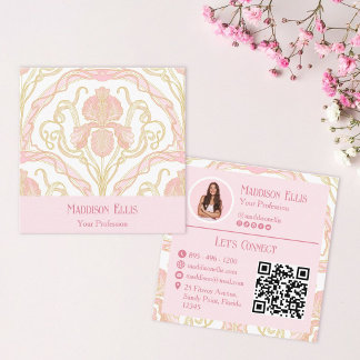 Carte De Visite Carré Rose Pâle Floral Rétro Féminin