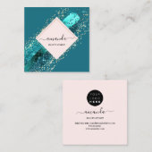 Carte De Visite Carré Rose professionnel Frame Gold Beauté Logo Bleu Tur (Devant / Derrière)