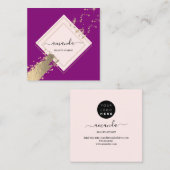 Carte De Visite Carré Rose professionnel Frame Gold Berry Pink Confetti (Devant / Derrière)