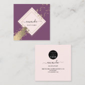 Carte De Visite Carré Rose professionnel Frame Gold Strot Violet Violet (Devant / Derrière)
