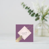 Carte De Visite Carré Rose professionnel Frame Gold Strot Violet Violet (Debout devant)