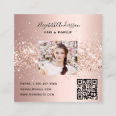 Carte De Visite Carré Rose profil or photo code qr (Dos)