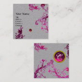 Carte De Visite Carré ROSE PURPLE BÉRIES MAGIQUES GEMSTONE MONOGRAM Grey (Devant / Derrière)