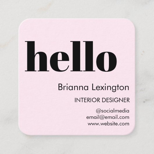 Carte De Visite Carré Rose | QR Code Médias sociaux | Bonjour (Devant)