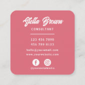 Carte De Visite Carré Rose rose Hello chic gras Texte (Dos)