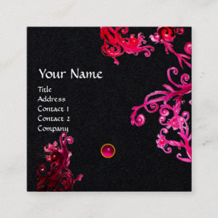 Carte De Visite Carré ROSE ROUGE MAGIQUE BERRIES GEMSTONE MONOGRAM Noir