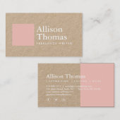 Carte De Visite Carré rose simple et minimal sur Kraft (Devant / Derrière)