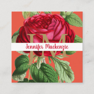 Carte De Visite Carré Rose vintage or jolie Pêche et rose