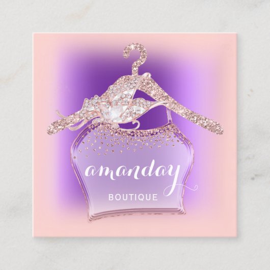 Carte De Visite Carré Rose violet cintre de mode Boutique (Devant)