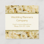 Carte De Visite Carré Roses blancs, wedding planner de frontière d'or (Dos)