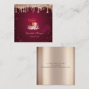 Carte De Visite Carré Roses Red Mixer Gold Drips Boulangerie