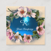 Carte De Visite Carré Roses SAUVAGES AVEC AQUA BLEU GEM STONE MONOGRAM (Dos)