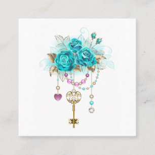 Carte De Visite Carré Roses turquoise avec touches