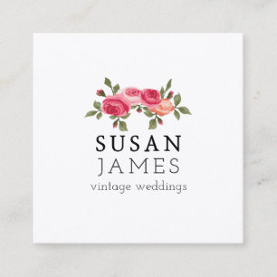 Carte De Visite Carré Roses Vintages Floral Simples à l'Aquarelle branc