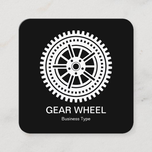 Carte De Visite Carré Roue d'engrenage 04 - Blanc sur noir (Devant)