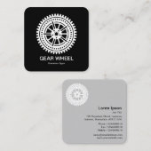 Carte De Visite Carré Roue d'engrenage 04 - Blanc sur noir (Devant / Derrière)