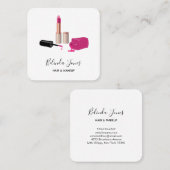 Carte De Visite Carré Rouge à lèvres rose et ongle Polonais beauté thème (Devant / Derrière)