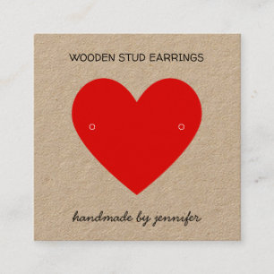 Carte De Visite Carré Rouge brillant J'aime Coeur Porte-oreilles artisan