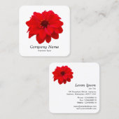 Carte De Visite Carré Rouge Dahlia - Blanc (Devant / Derrière)