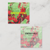 Carte De Visite Carré Rouge Et Vert Art Abstrait Moderne Élégant Modèle (Devant / Derrière)