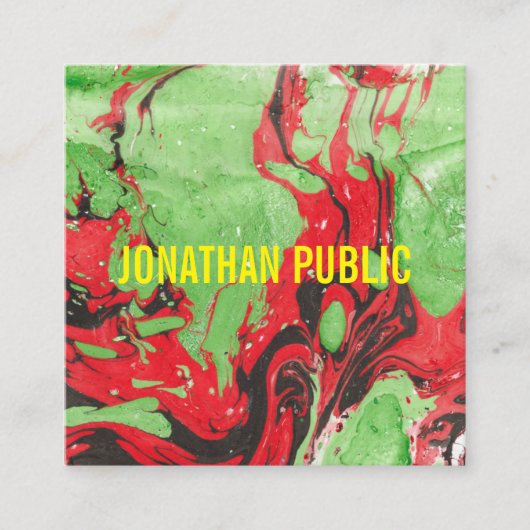 Carte De Visite Carré Rouge Et Vert Art Abstrait Moderne Élégant Modèle (Devant)