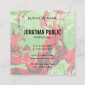 Carte De Visite Carré Rouge Et Vert Art Abstrait Moderne Élégant Modèle (Dos)