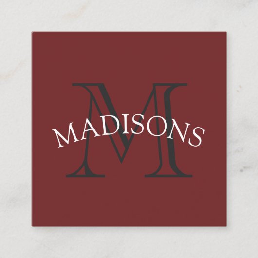 Carte De Visite Carré Rouge gris monogramme classique avec texte arc (Devant)