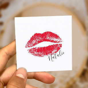 Carte De Visite Carré Rouge lèvres Kiss Signature Maquillage Artiste Pla