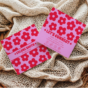 Carte De Visite Carré Rouge Rétro Rose Floral Bohème Féminin Tendance Am