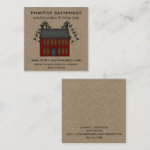 CARTE DE VISITE CARRÉ ROUGE RUSTIQUE PRIMITIVE SALTBOX MAISON CAMPAGNE K (Devant / Derrière)