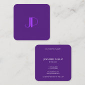 Carte De Visite Carré Royal violet moderne Élégant Modèle Monogramme (Devant / Derrière)