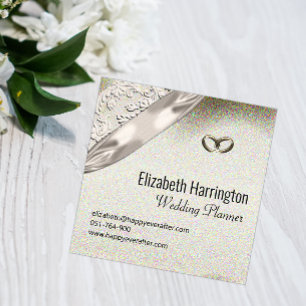 Carte De Visite Carré Ruban en soie, Wedding planner moderne élégant en 