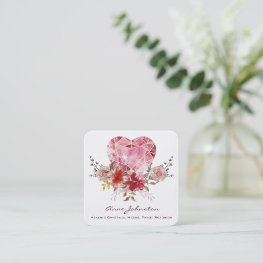 Carte de visite Carré Ruby Heart and Flowers (Debout devant)