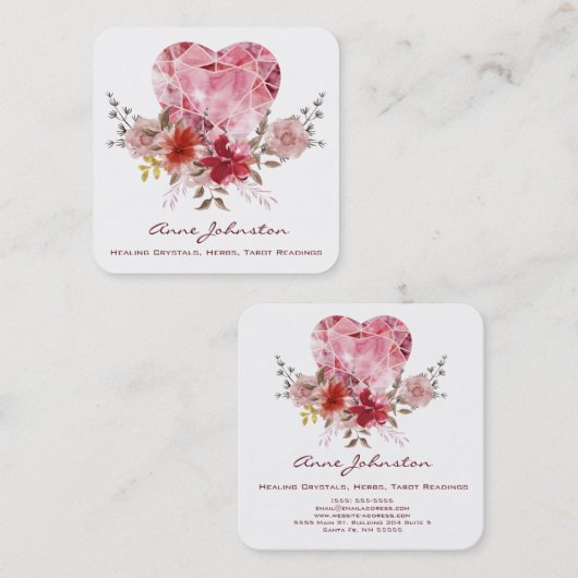 Carte de visite Carré Ruby Heart and Flowers (Devant / Derrière)
